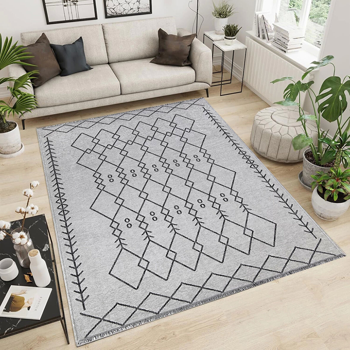 PALERMO-6816A Antrasit Gri Çift Taraflı Yıkanabilir Dokuma Kolay Temizlenir Halı Kilim