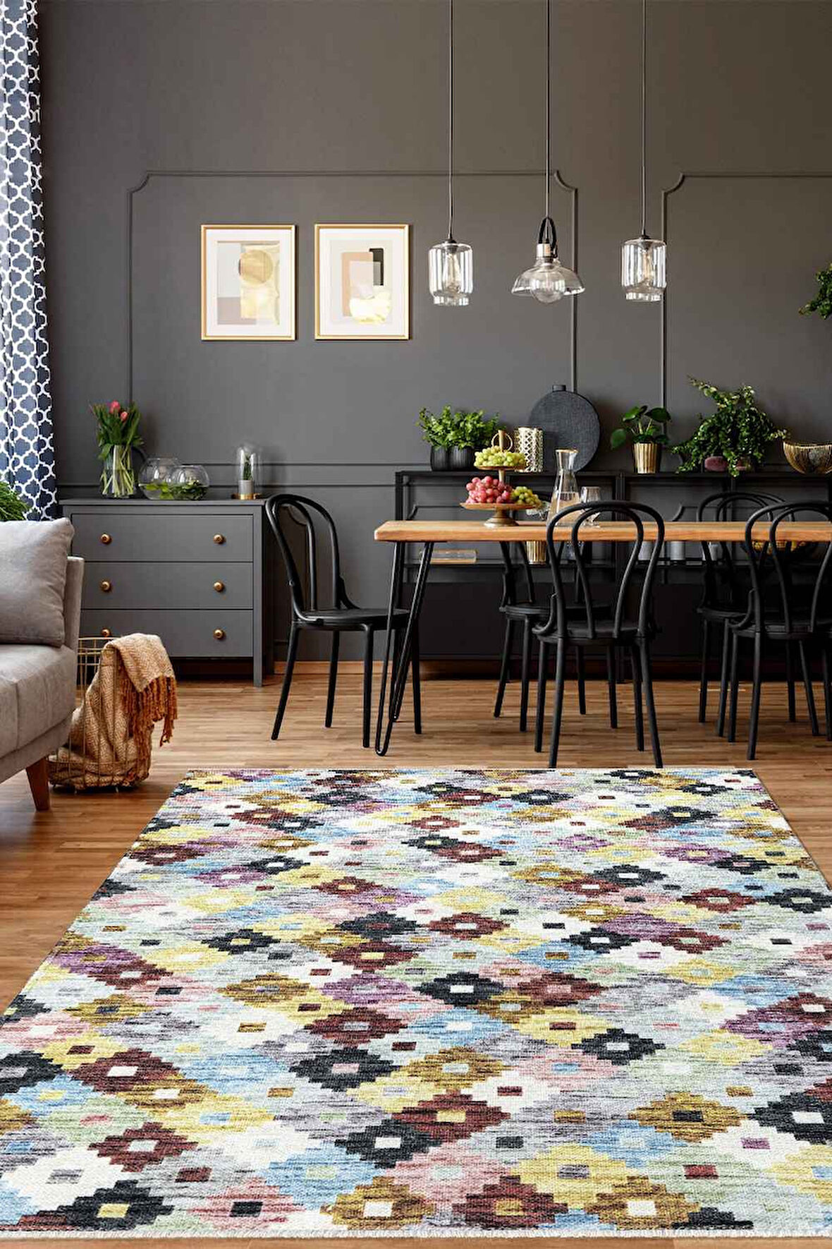 VALENCIA 1502 Renkli Kaymaz Taban Yıkanabilir Modern Halı Kilim