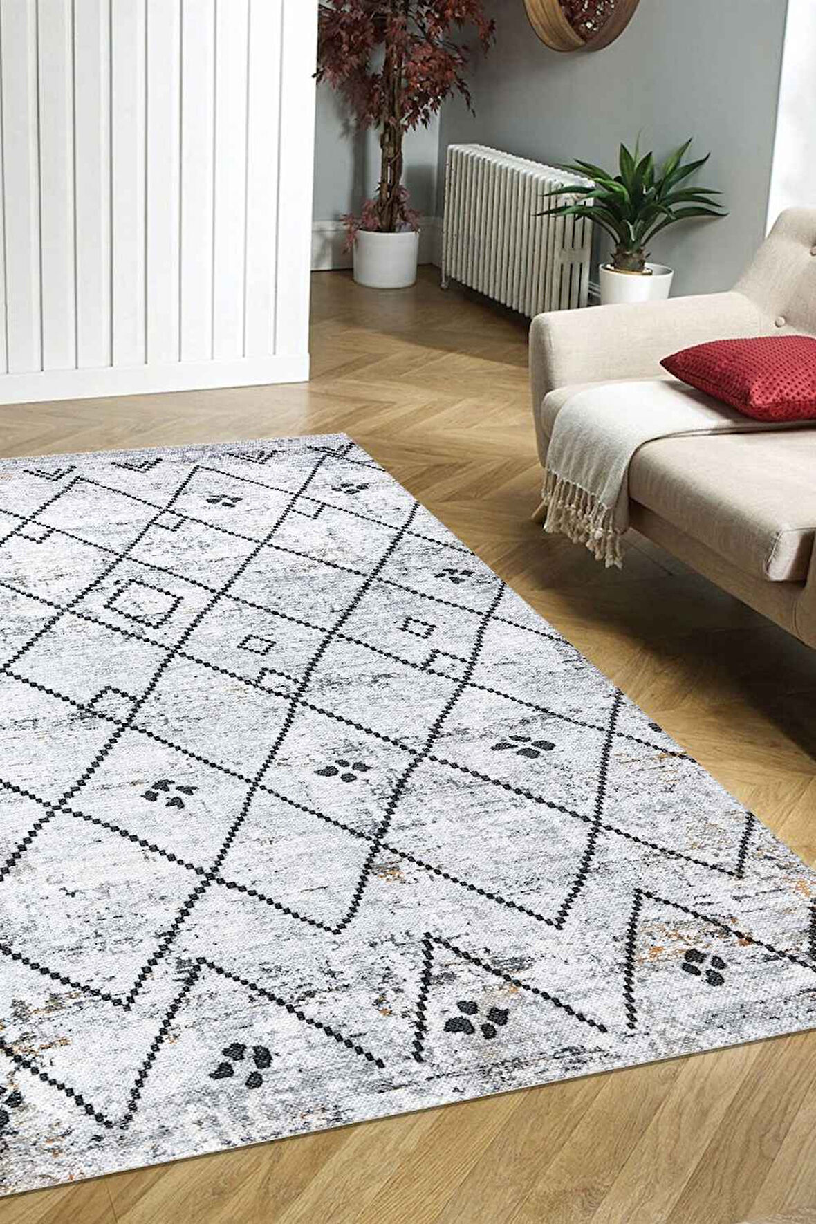 VALENCIA 1508 Geometrik Desenli Kaymaz Taban Yıkanabilir Modern Halı Kilim
