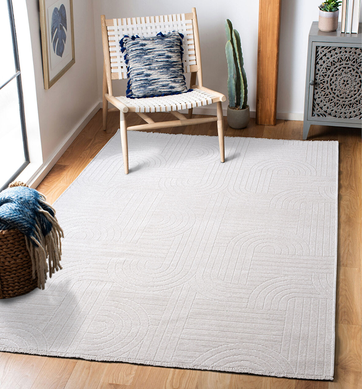 TROY Yıkanabilir Kaydırmaz, Pamuk Dokuma, Premium Kalite Salon&mutfak&yemek Odası Kilimi TY112-Kemik