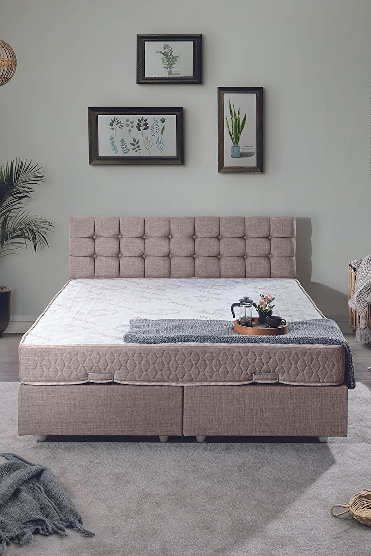 Venedik Çift Kişilik Baza Başlık Letto Yatak Seti Kahve