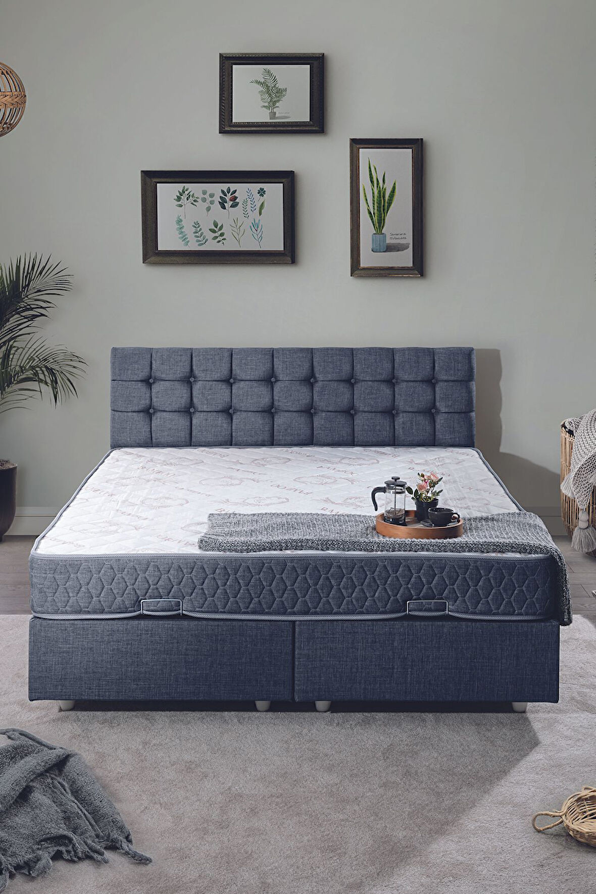 Venedik Çift Kişilik Baza Başlık Letto Yatak Seti Lacivert