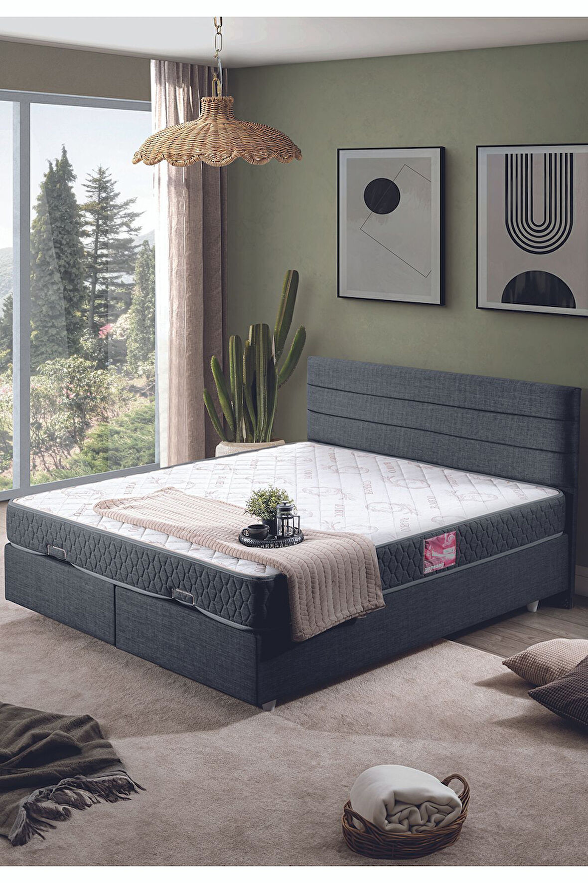 Sofia Çift Kişilik Baza Başlık Letto Yatak Seti Kahve