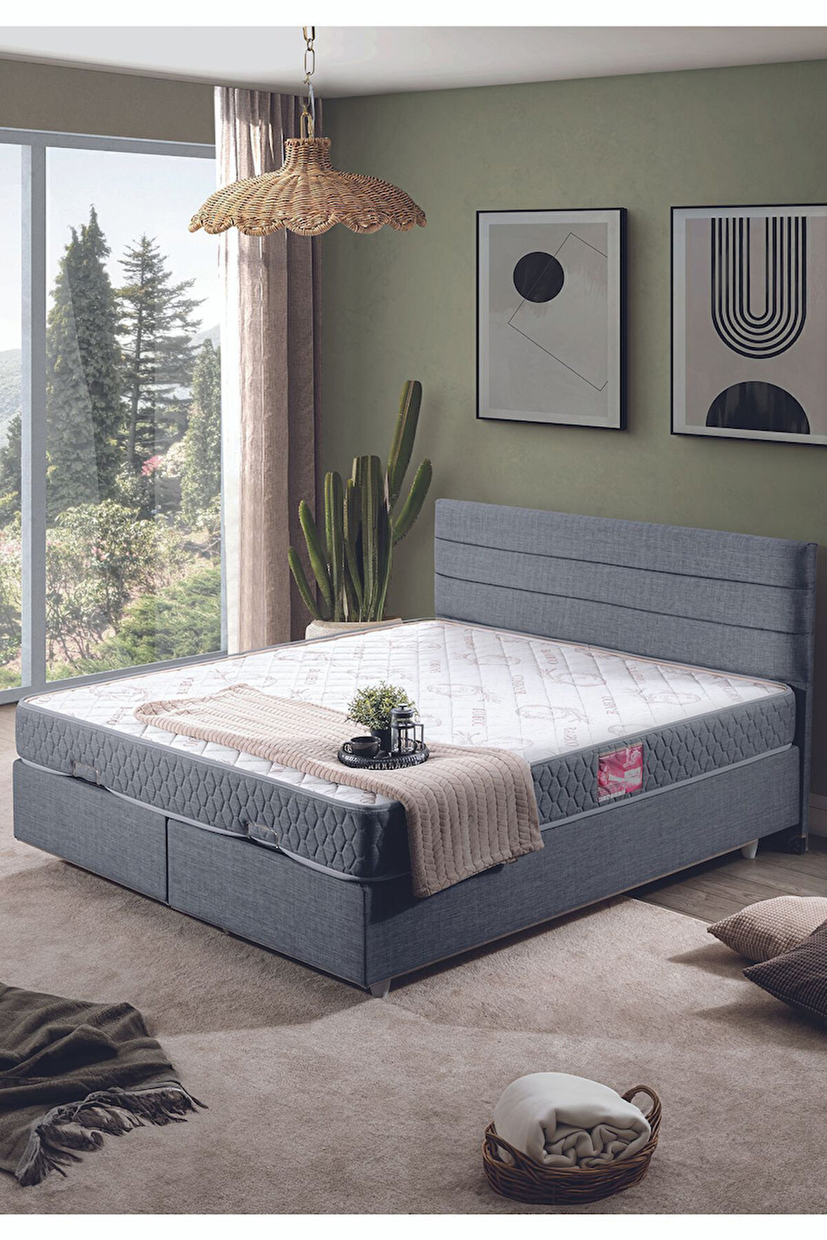 Sofia Çift Kişilik Baza Başlık Letto Yatak Seti Kahve
