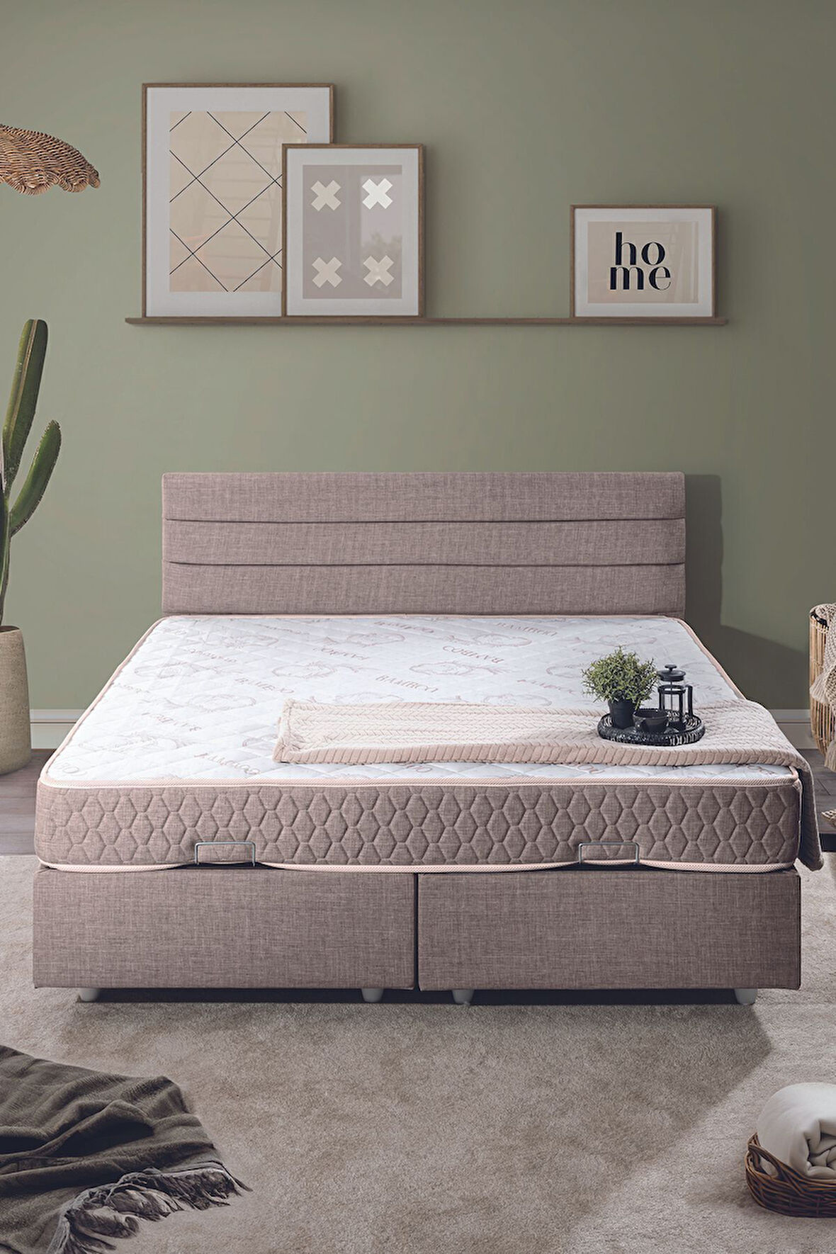 Sofia Çift Kişilik Baza Başlık Letto Yatak Seti Kahve