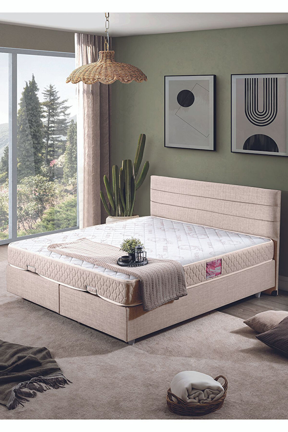 Sofia Çift Kişilik Baza Başlık Letto Yatak Seti Kahve