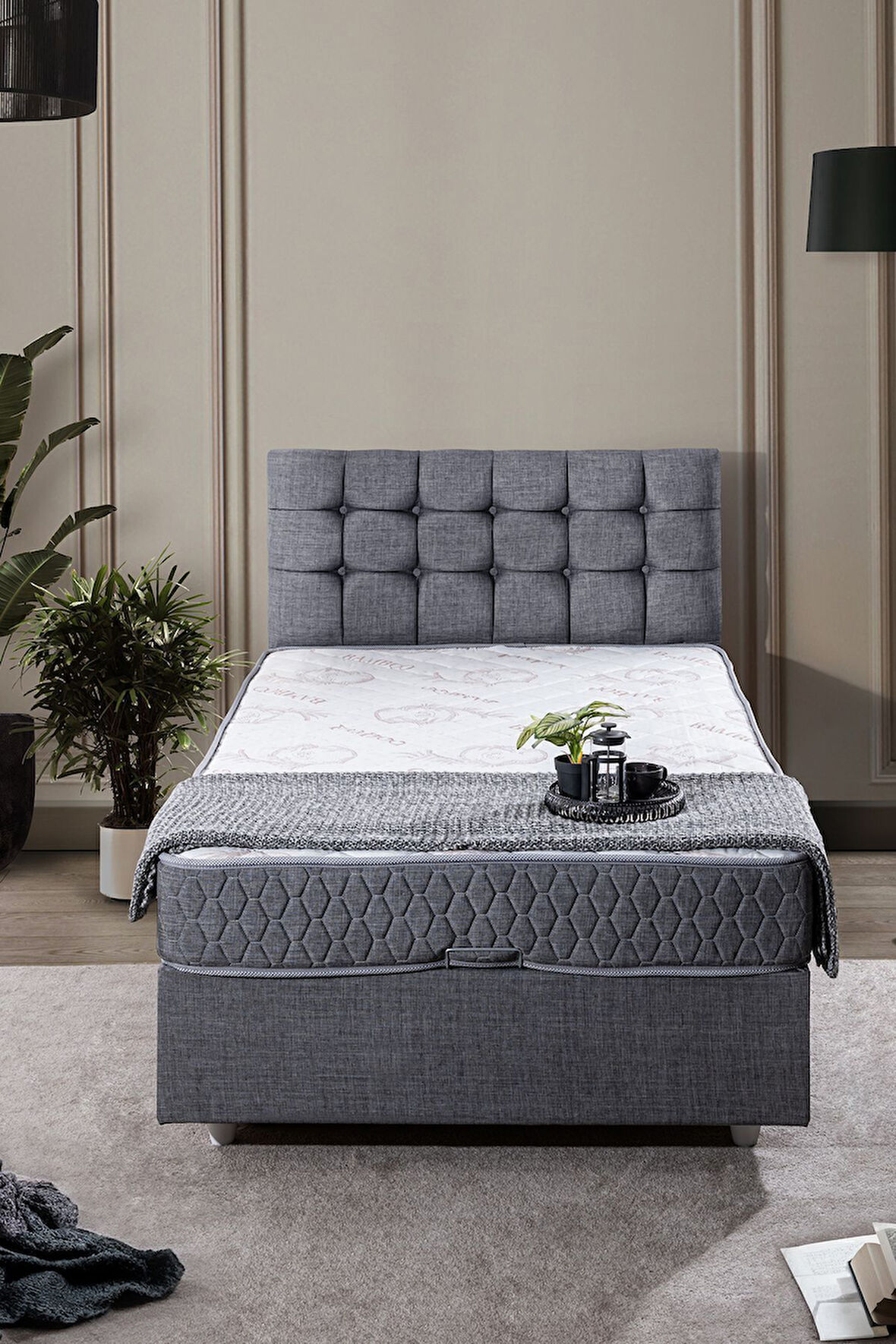 Venedik Tek Kişilik Baza Başlık Comfort Yatak Seti Gri