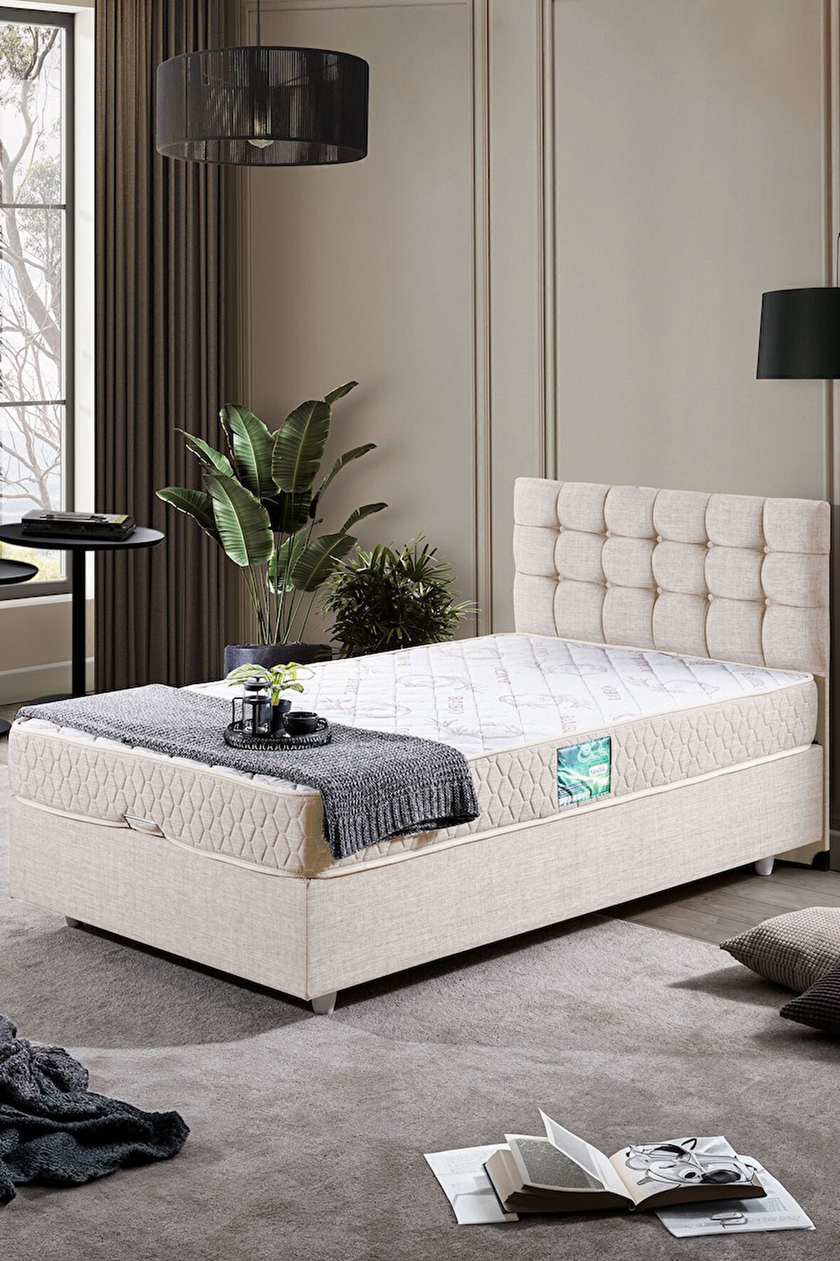 Venedik Tek Kişilik Baza Başlık Comfort Yatak Seti Gri