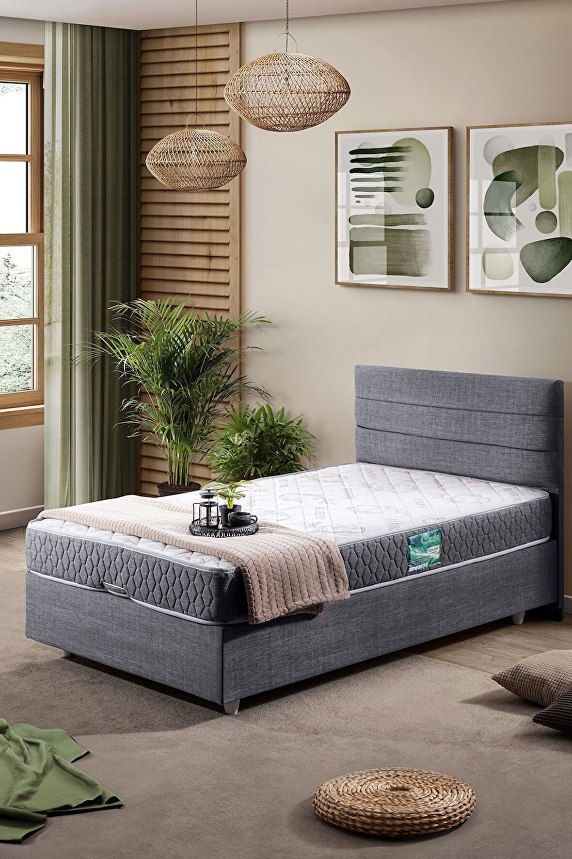 Sofia Tek Kişilik Baza Başlık Comfort Yatak Seti Krem