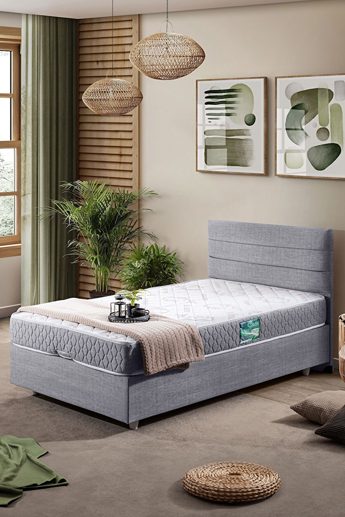 Sofia Tek Kişilik Baza Başlık Comfort Yatak Seti Krem