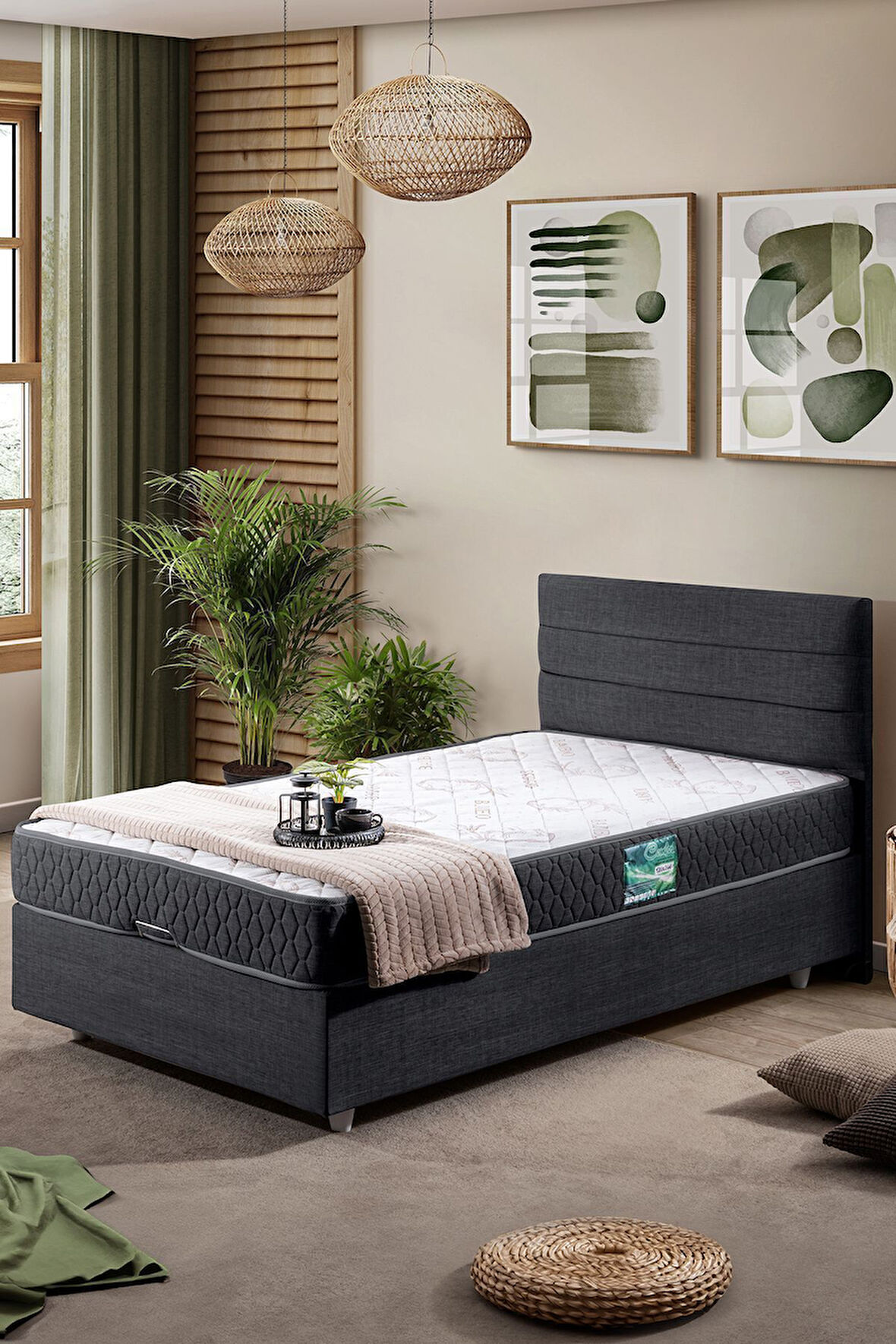 Sofia Tek Kişilik Baza Başlık Comfort Yatak Seti Krem