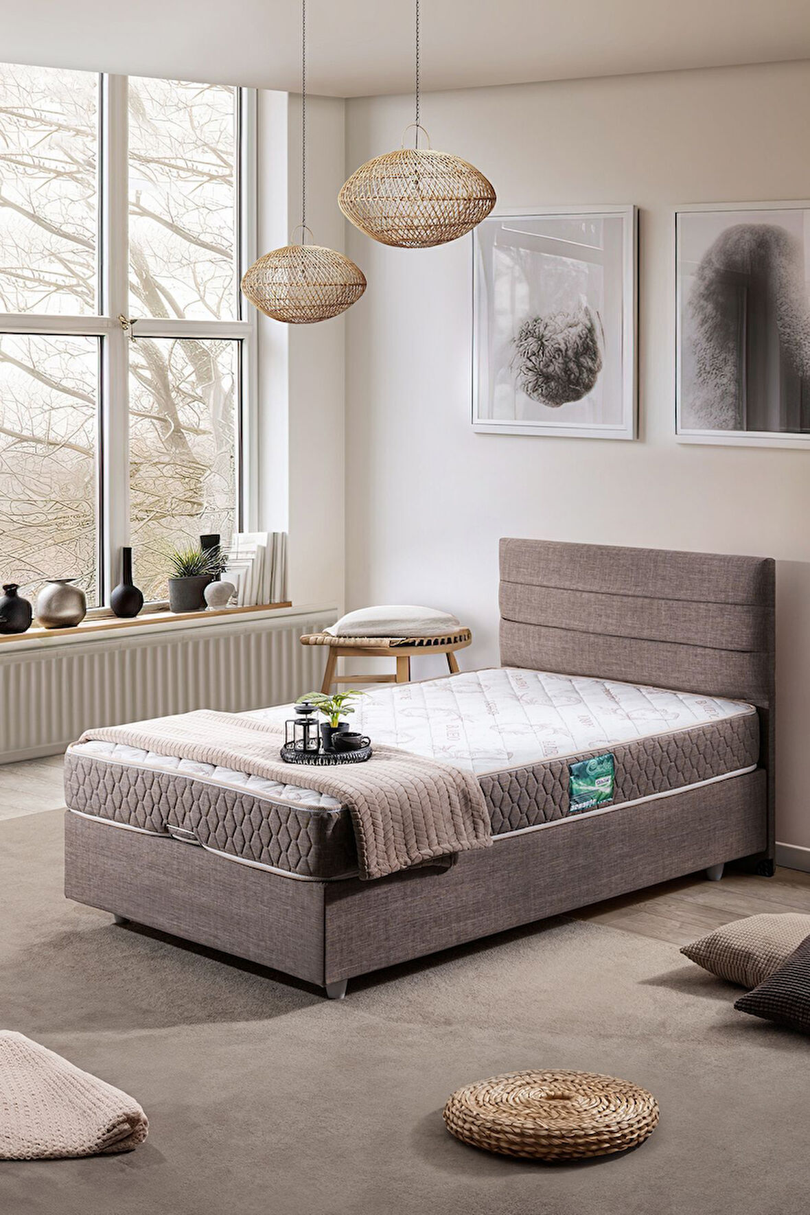 Sofia Tek Kişilik Baza Başlık Comfort Yatak Seti Krem