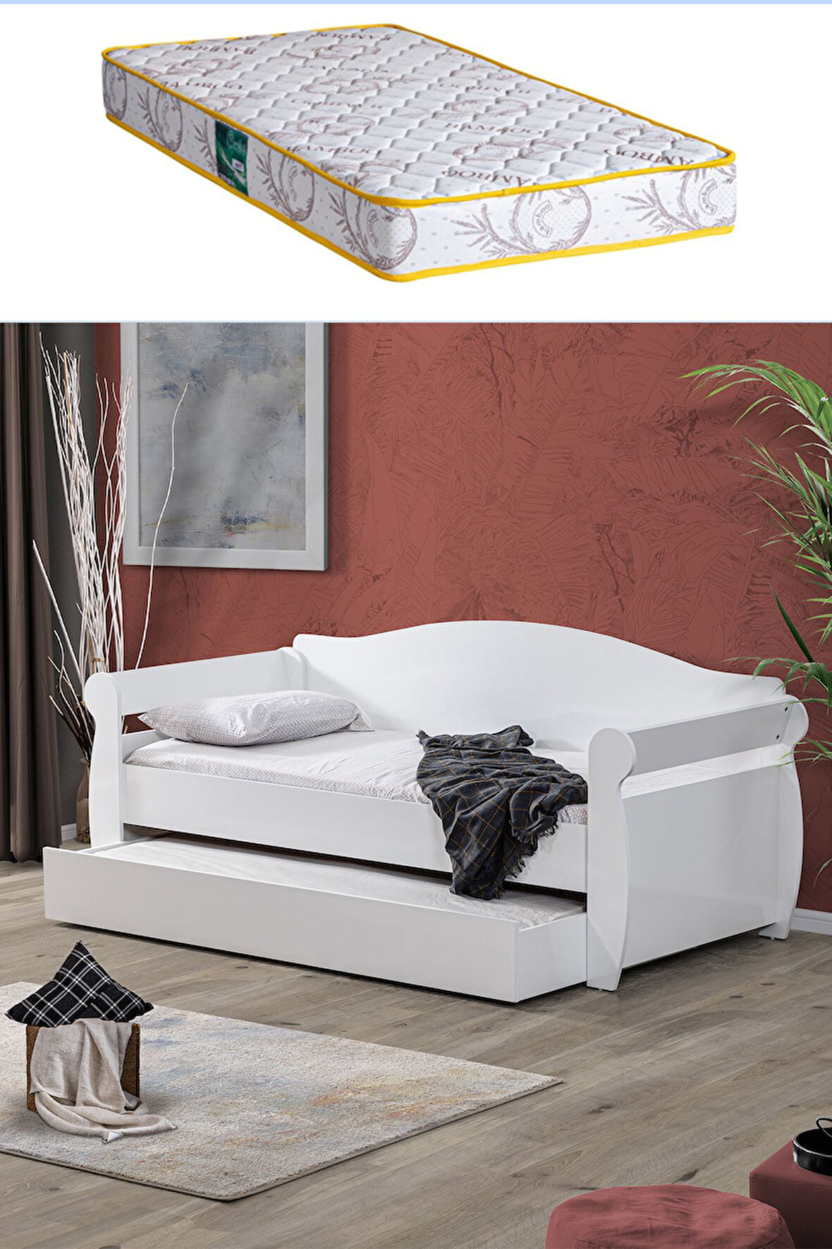 Karyola, Taht Beyaz Yavrulu Yatak + 1 Adet Comfort Yatak