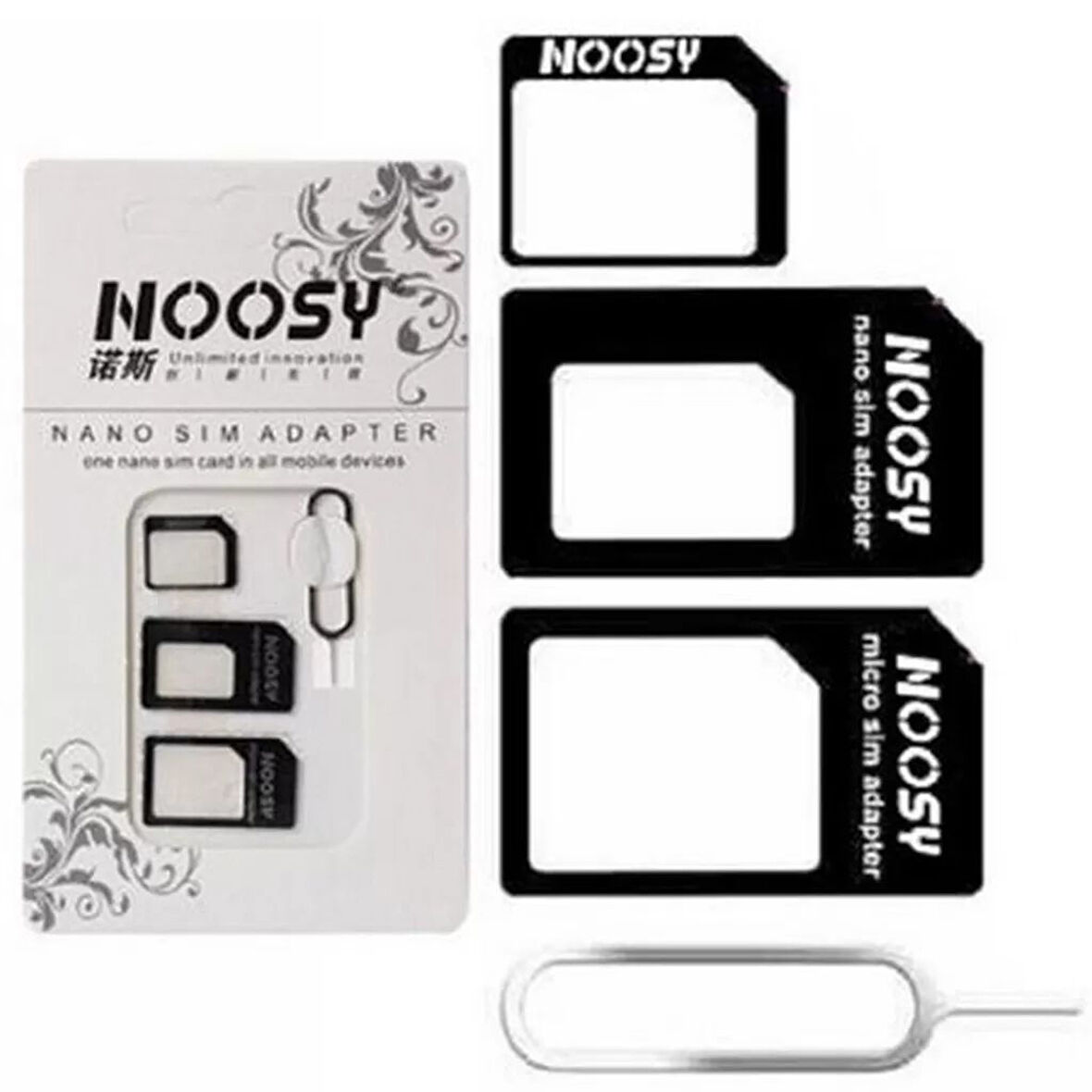 Noosy Nano ve Mikro Sim Kart Adaptörü+İğne Set SİYAH