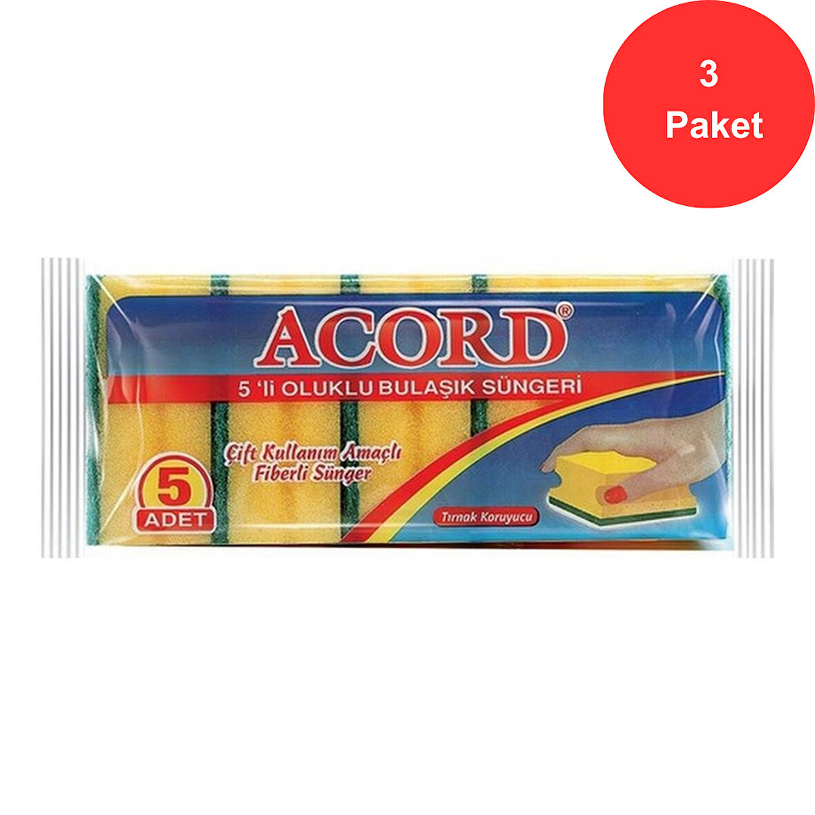 Acord 5 li Oluklu Bulaşık Süngeri 3 Paket