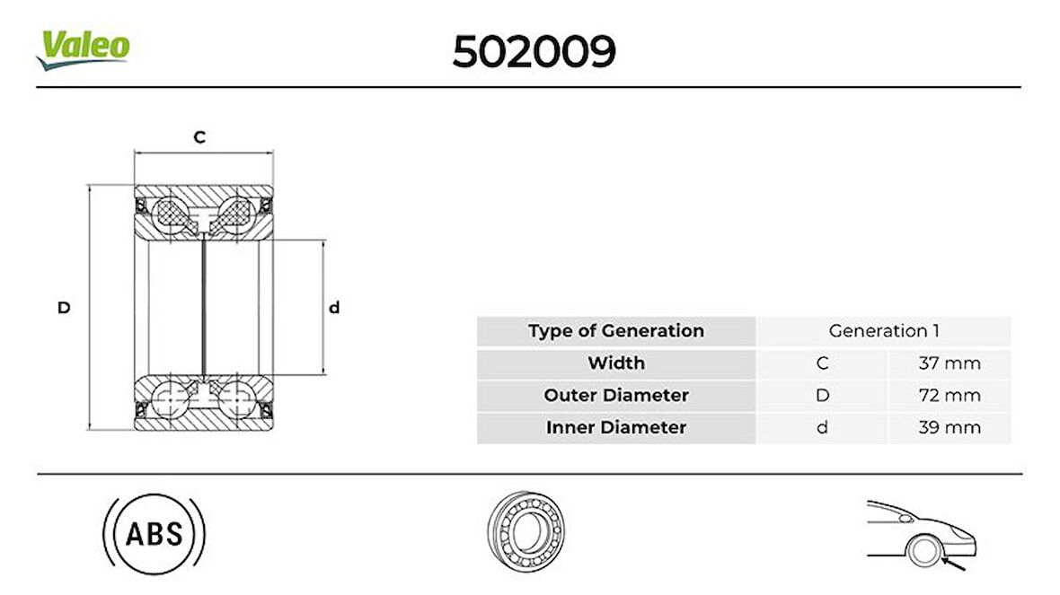 Ford On Teker Rulmanı (kit) Transıt Courıer 14> Fiesta 95>01 Fiesta V Fusıon 01>08 Fiesta 08> Focus 99>04 - Valeo 502526