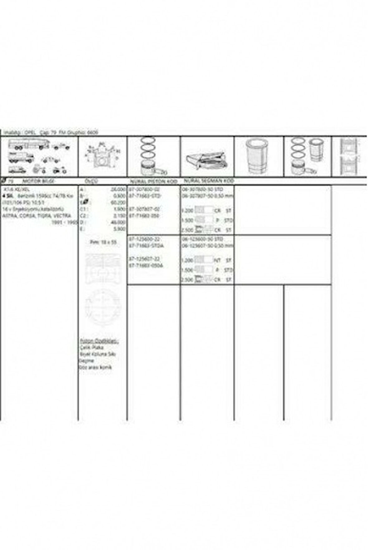 Opel Piston+segman X16xel 1.6 16v Vectra B Astra F Astra G 79.50mm 050 (1.2x1.5x2.5) - Akd 44-3551-16-50