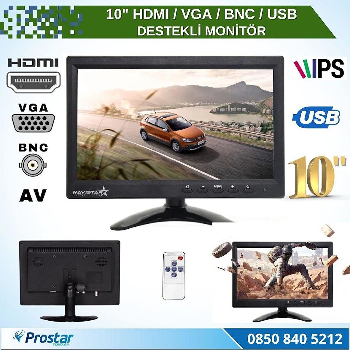 10.1" Büyük Ekranlı Hdmi  Vga  Bnc  Av  Usb Girişli Monitör