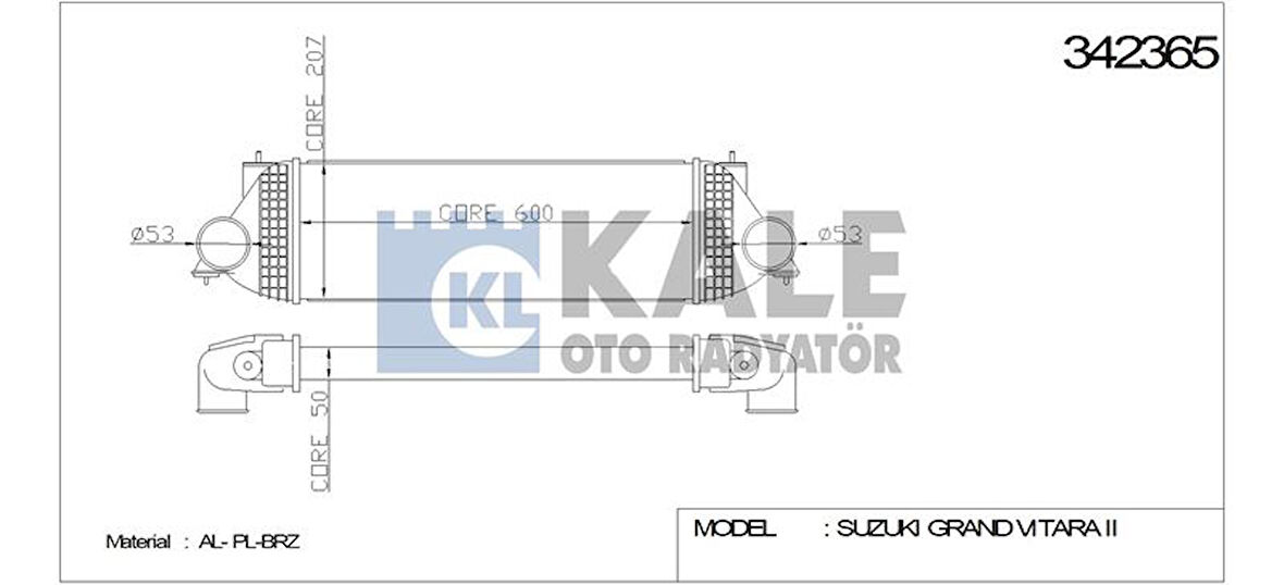 Suzukı Turbo Radyatoru (intercooler) Grand Vitara II 1,9 Ddis 05>15 (600×207×50) - Kale 342365