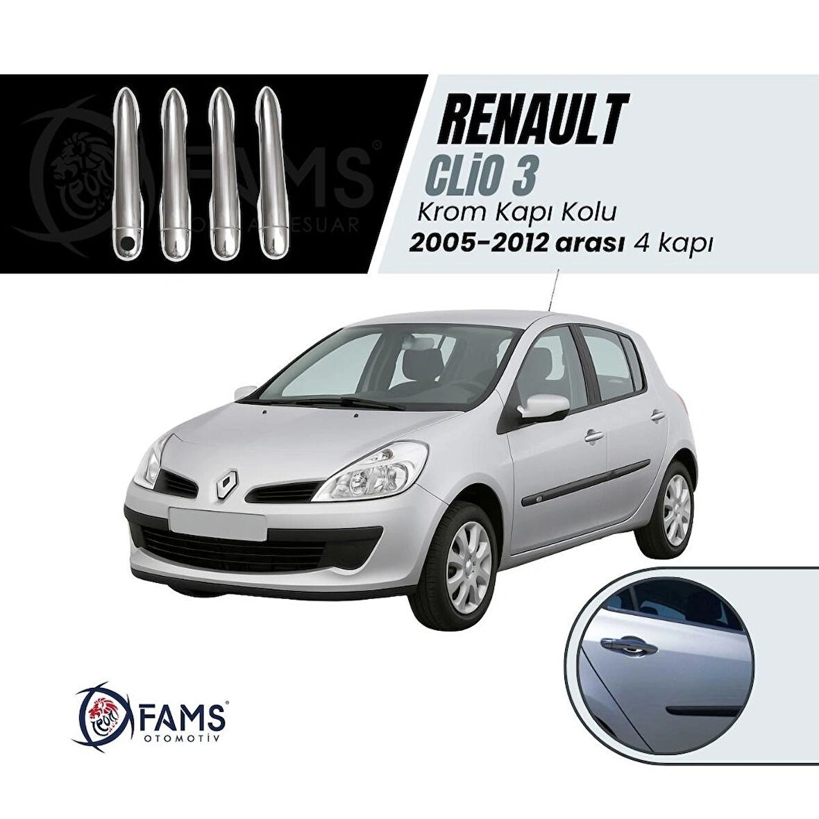 Renault Clio 3 Hb Krom Kapı Kolu 4 Kapı 2005-2012 Paslanmaz Çelik