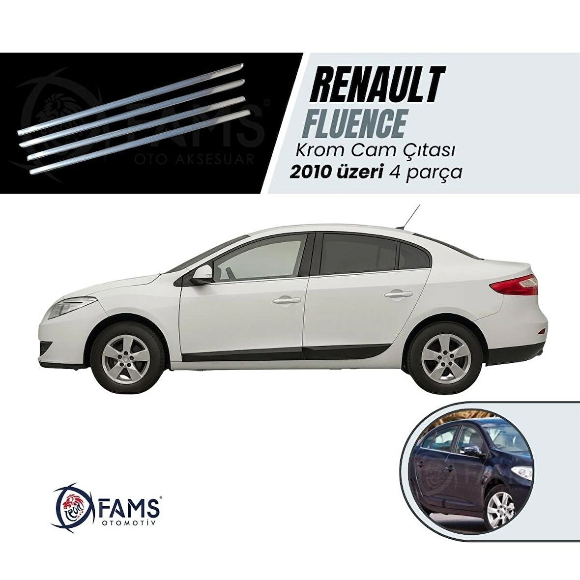 Renault Fluence Krom Cam Çıtası 4 Prç. 2010 Ve Üzeri P. Çelik Uyumlu