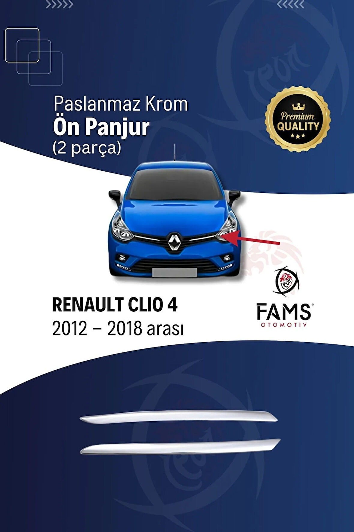 Renault Clio 4 Krom Ön Panjur 2 Parça 2012 -2019 Arası Uyumlu P.çelik