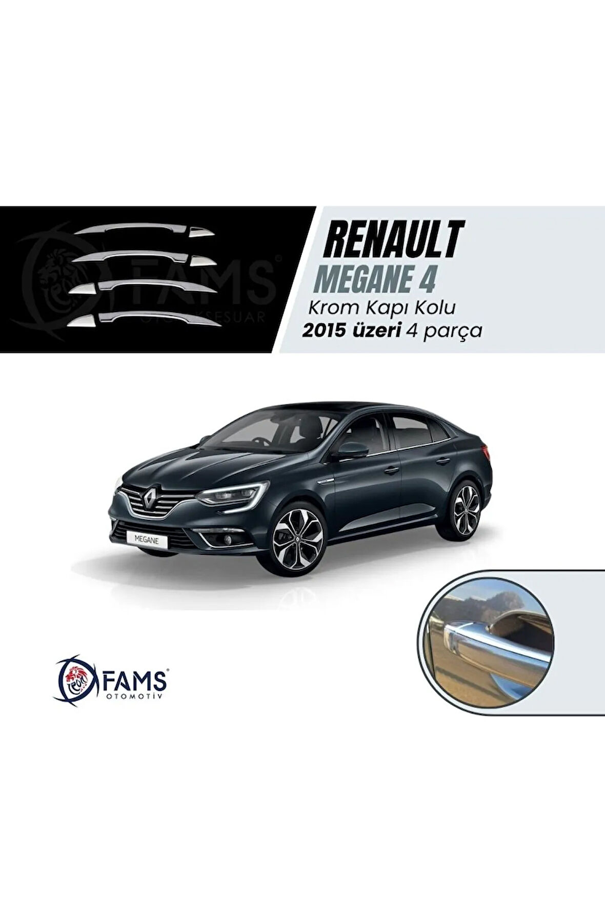 Renault Megane 4 Krom Kapı Kolu 4 Kapı 2015 Üzeri Paslanmaz Çelik