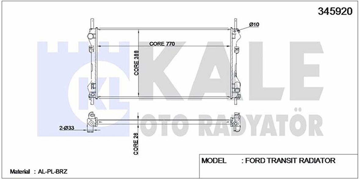 Ford Motor Su Radyatoru Transıt V184 2,4tdci 100ps / 125ps 01>06 Onden Ceker Klimasız - Kale 345920