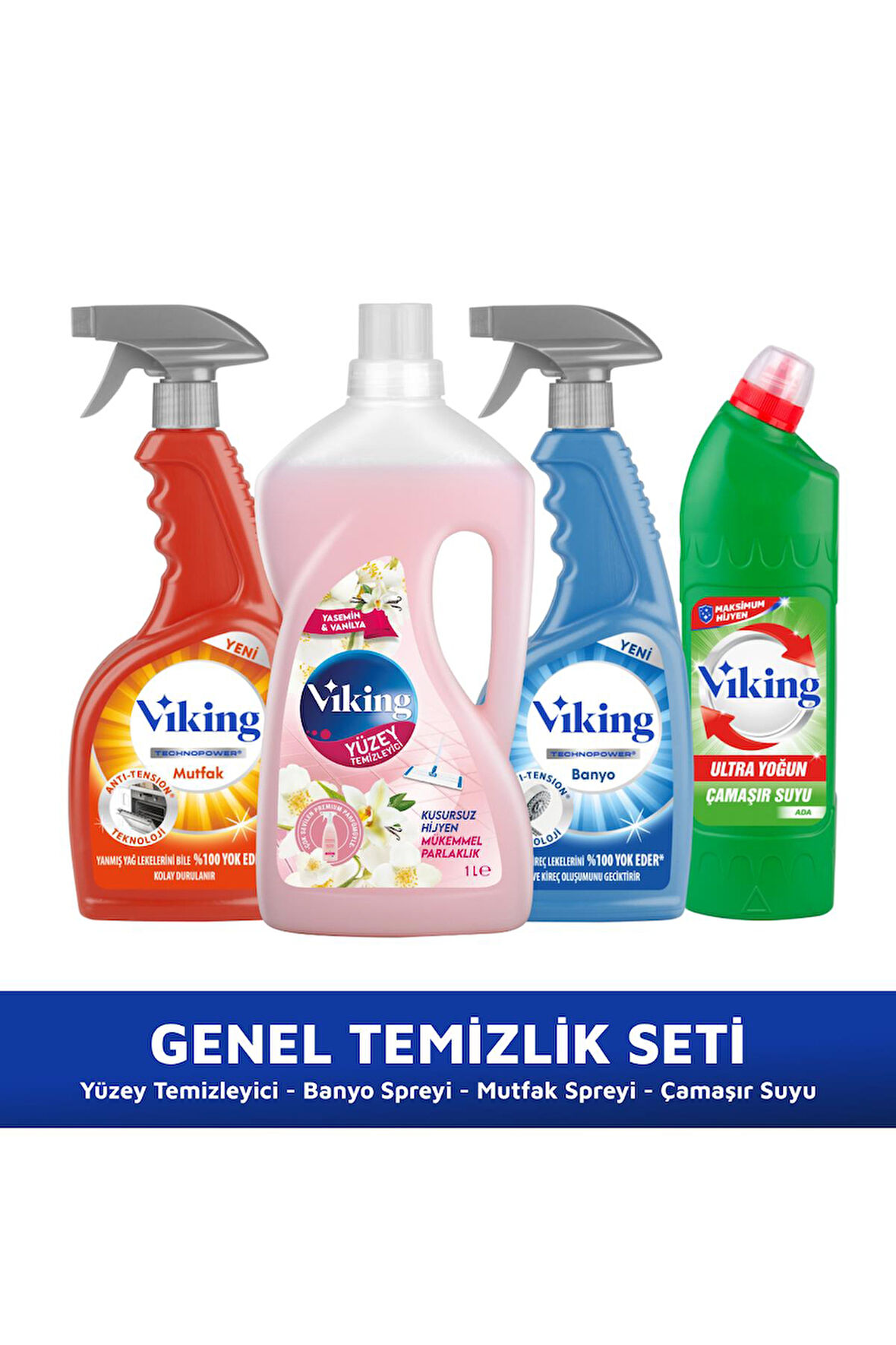 Genel Temizlik Seti (Yüzey Tem. + Banyo + Mutfak + Çamaşır Suyu) 4 'lü Set