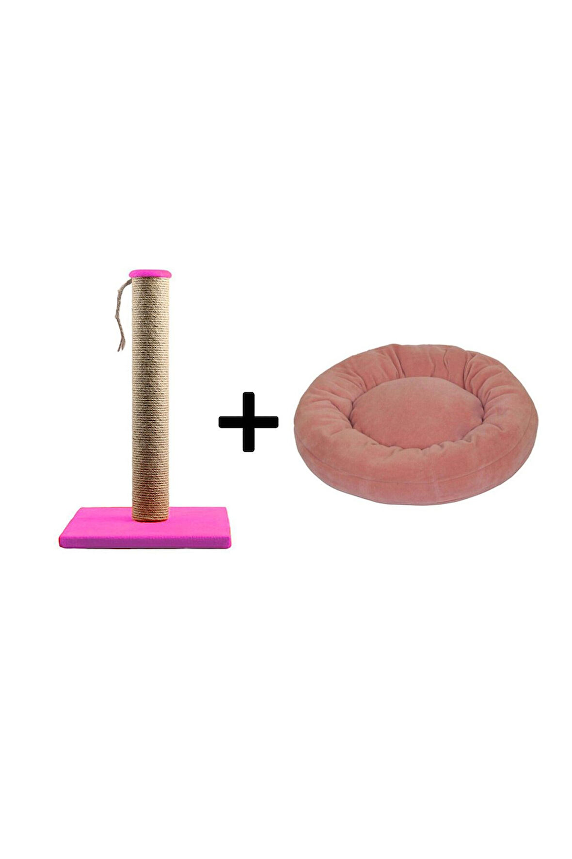 Pribor Kedi Tırmalama Tahtası 40 Cm Ve Kedi Simit Yatağı 50 Cm Çap Polar 2' Li Set Pembe-açık Pembe