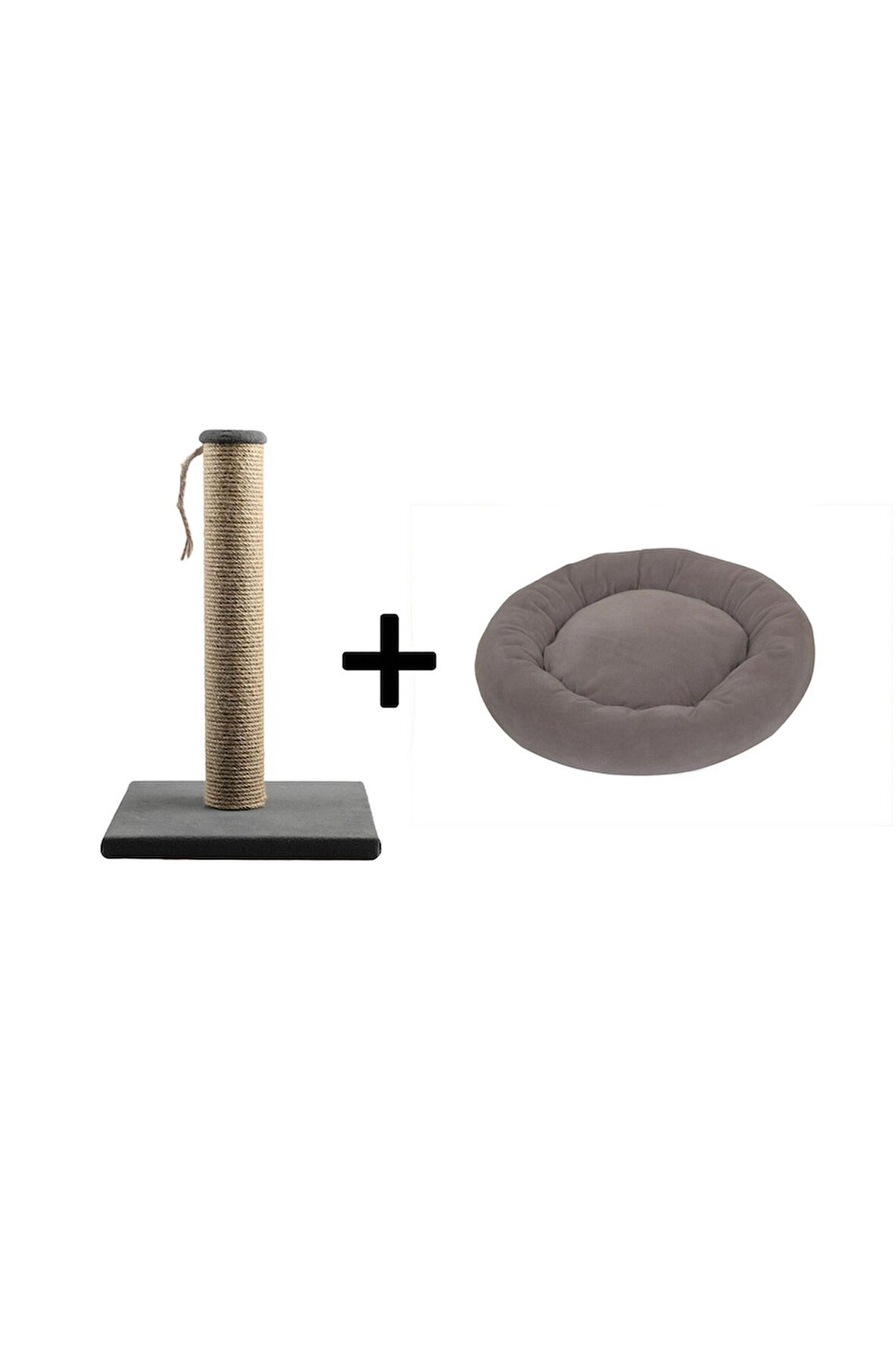 Pribor Kedi Tırmalama Tahtası 40 Cm Ve Kedi Simit Yatağı 50 Cm Çap Polar 2' Li Set Gri