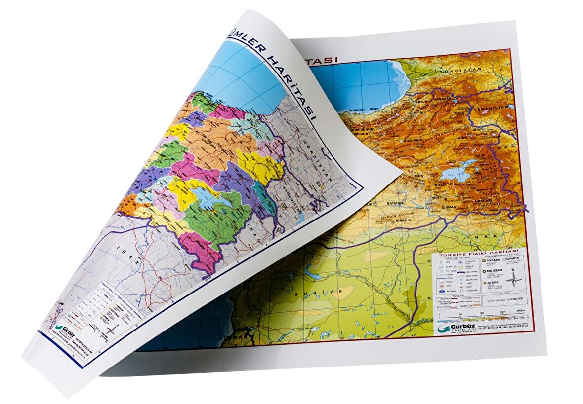 Türkiye Fiziki + Siyasi (35x50) Çift Taraflı  Çıtalı