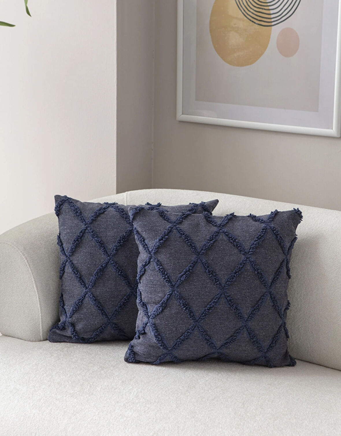 2'li Set Geometrik Desen Bohem Punch Dokuma Kırlent Kılıfı Mavi