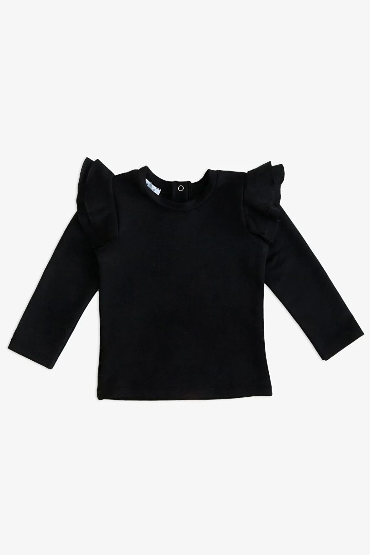 Kız Çocuk Siyah Omuz Fırfırlı Bisiklet Yaka Body Sweatshirt