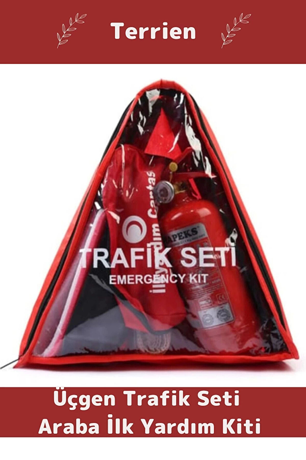 TSE Belgeli Tüvtürk Uyumlu Üçgen Trafik Seti Bez Çantalı Karayollarına Uygun Araba Ilk Yardım Üçgen