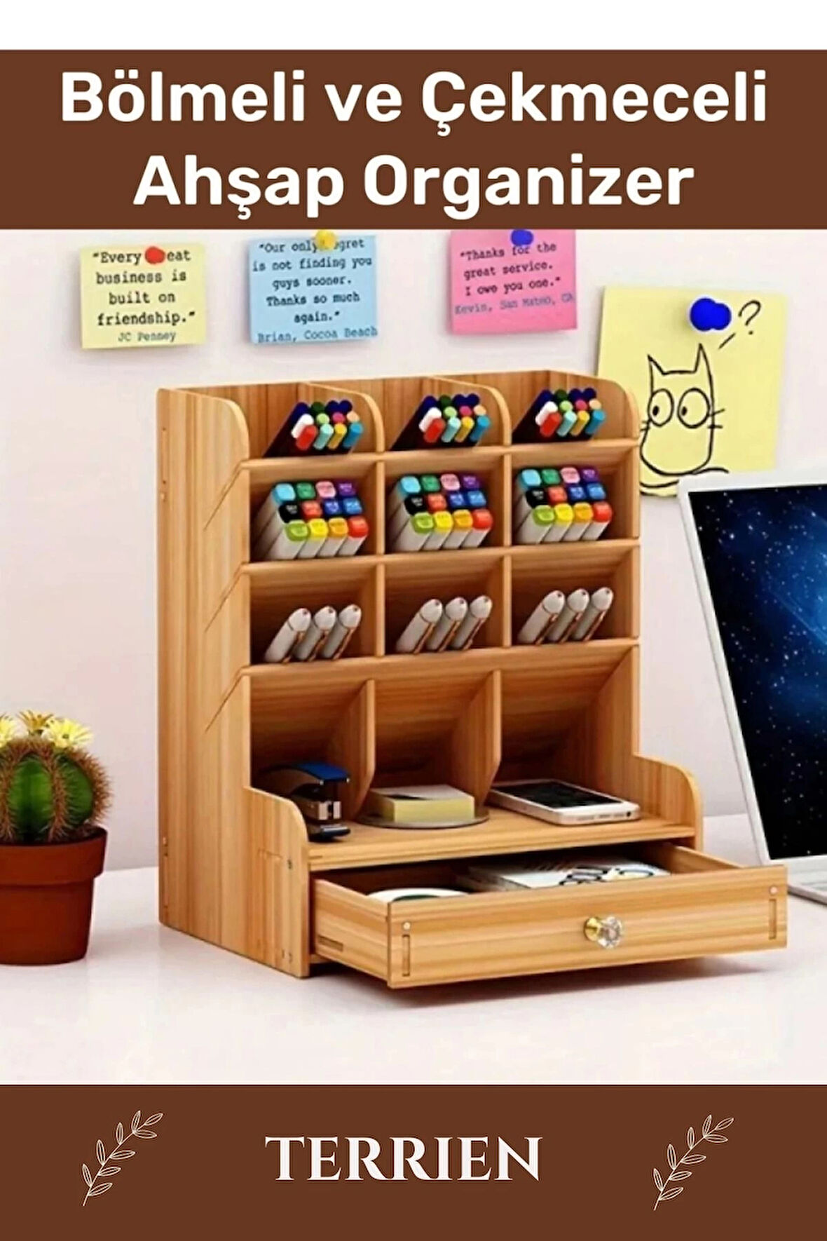 Özel Üretim Demonte Ev Ofis Çalışma Masası Dayanıklı Kolay Montaj Bölmeli Çekmeceli Ahşap Organizer