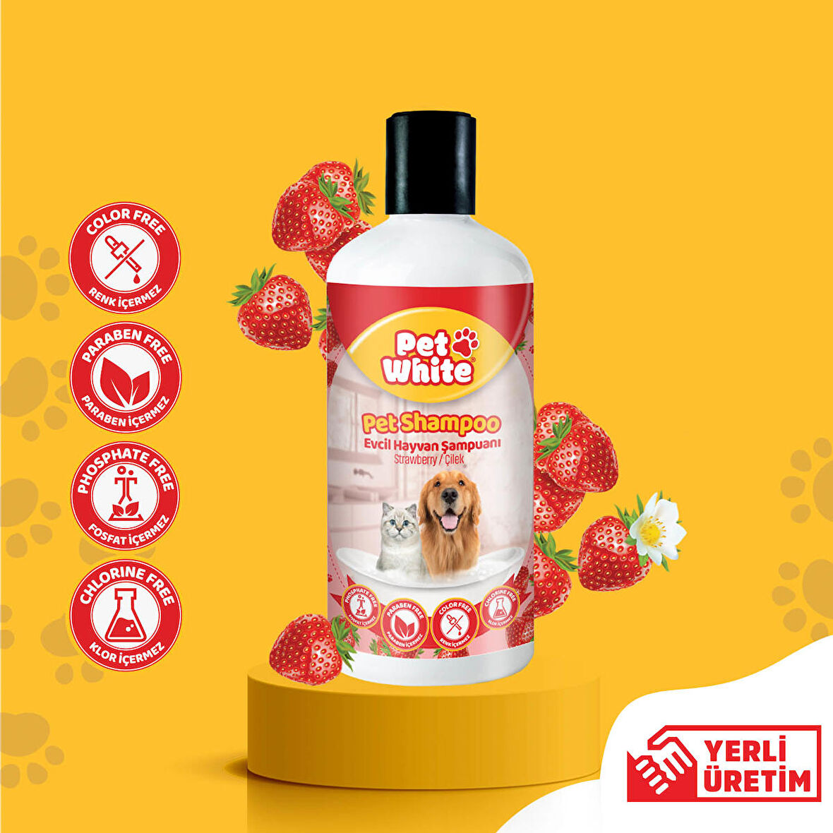 Pet White Kedi Köpek Evcil Hayvan Şampuanı Çilek Kokulu 500 ml