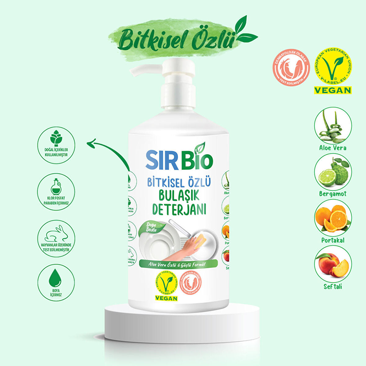 Sır Bio Bitkisel Özlü Elde Bulaşık Deterjanı 1000 ml Pompalı Şişe