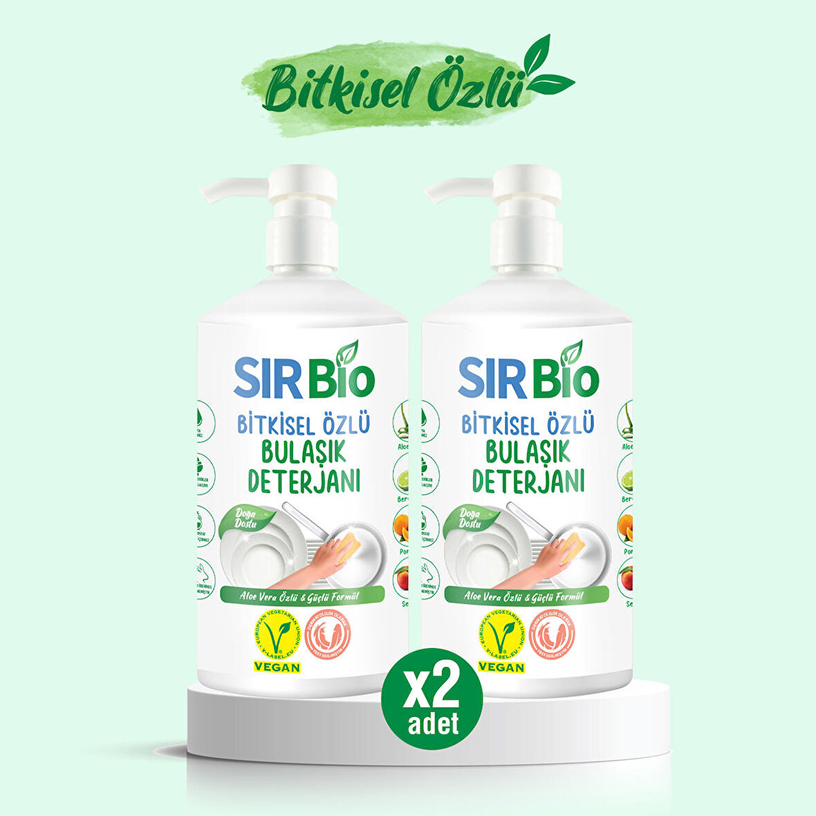 Sır Bio Bitkisel Özlü Elde Bulaşık Deterjanı 1000 ml Pompalı Şişe 2'li