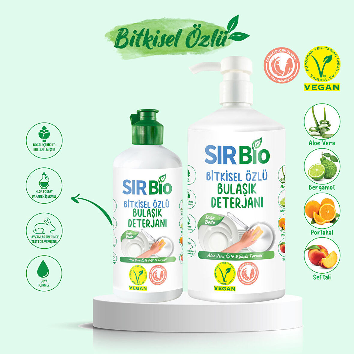 Sır Bio Bitkisel Özlü Elde Bulaşık Deterjanı 1000 ml Pompalı Şişe + 500 ml