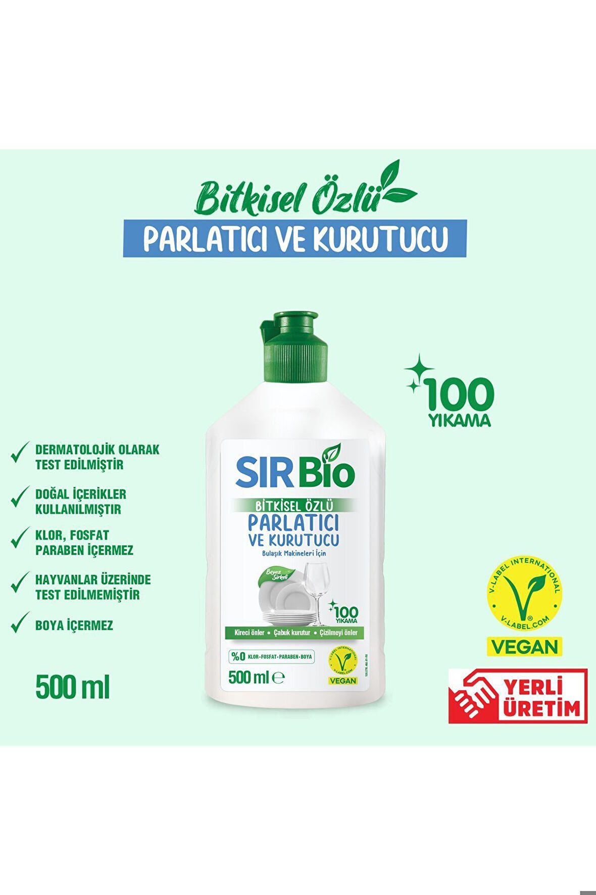 SIRBİO BULAŞIK MAKİNESİ PARLATICI KURUTUCU 500ML 1 ADET 