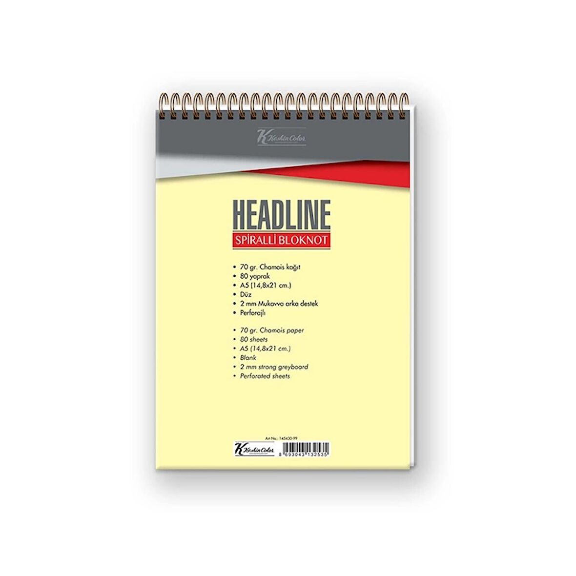 KESKİN COLOR HEADLINE 14.8X21  A5  SPİRALLİ KARTON KAPAK BLOKNOT DÜZ 80YP