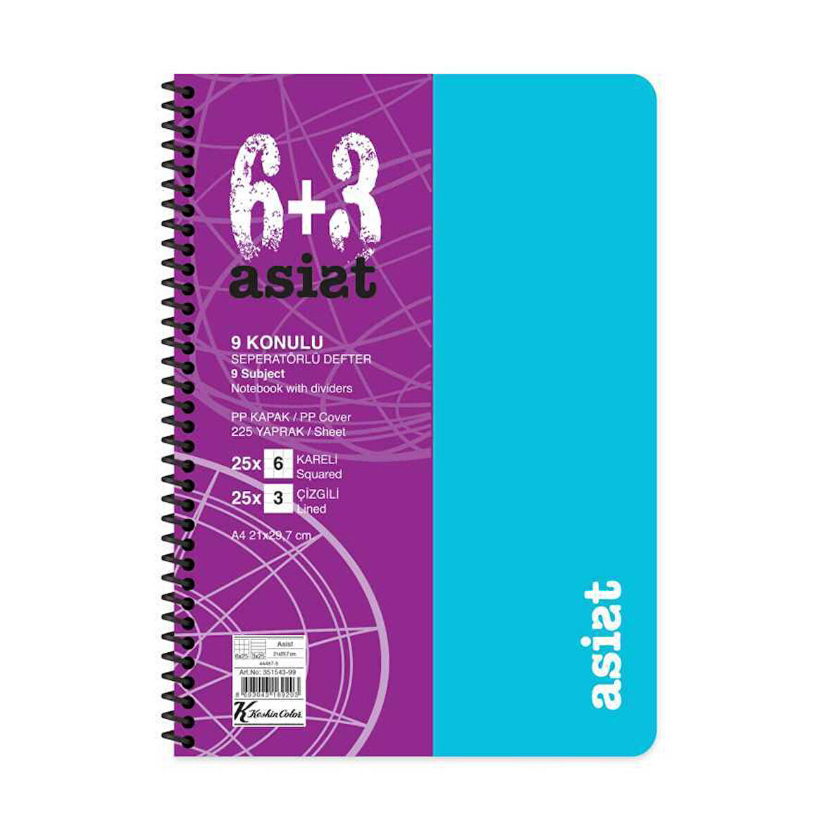 Keskin Color A4 175yp Ayraçlı PP Kapak Asist Defter 6+3