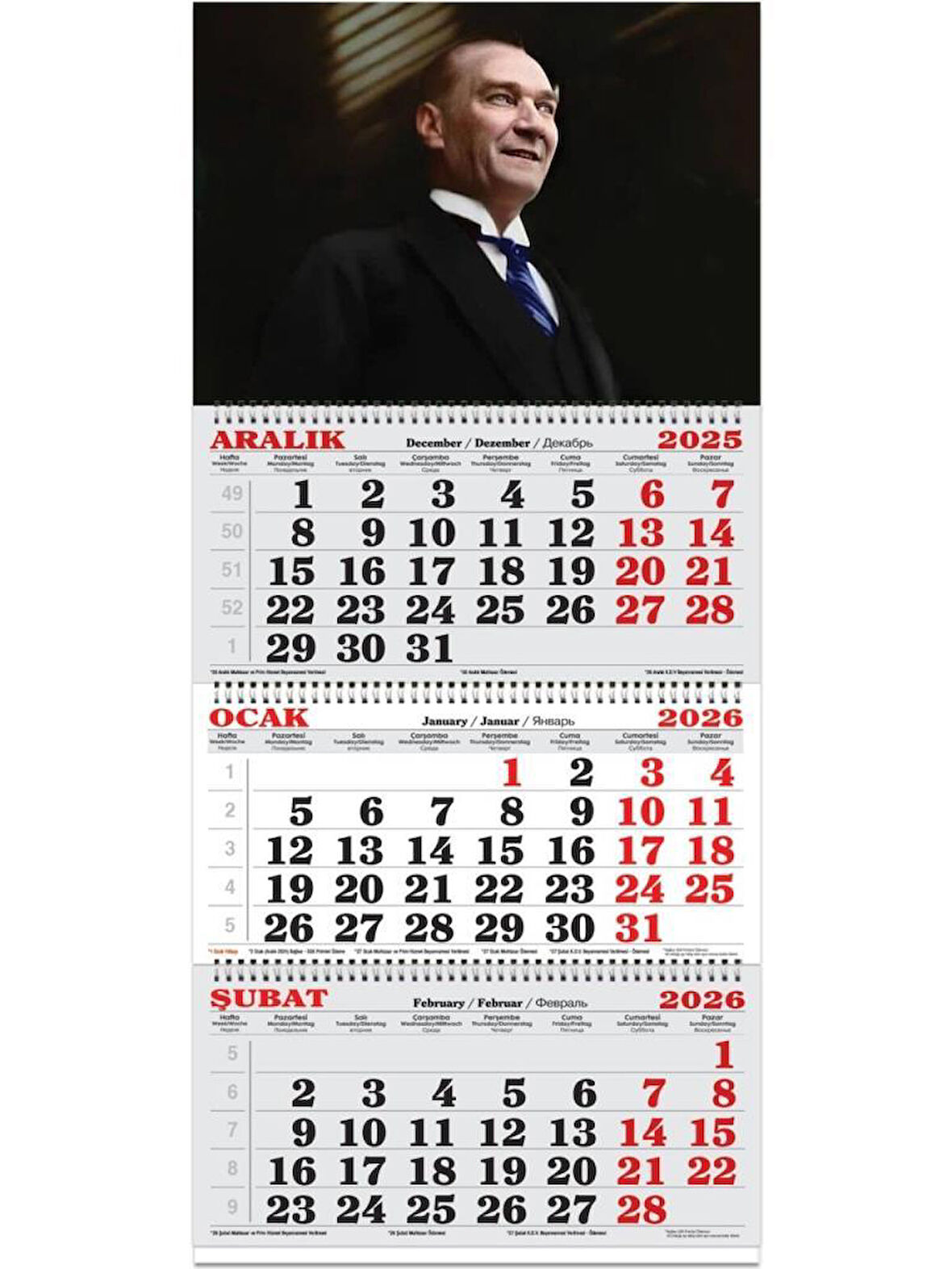 Keskin Color 2026-3 Aylık Spiralli Jumbo Denizci Takvim-Atatürk