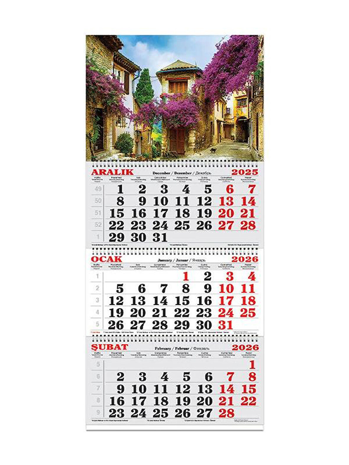 Keskin Color 2026-3 Aylık Spiralli Jumbo Denizci Takvim-Bengonvil Sokağı