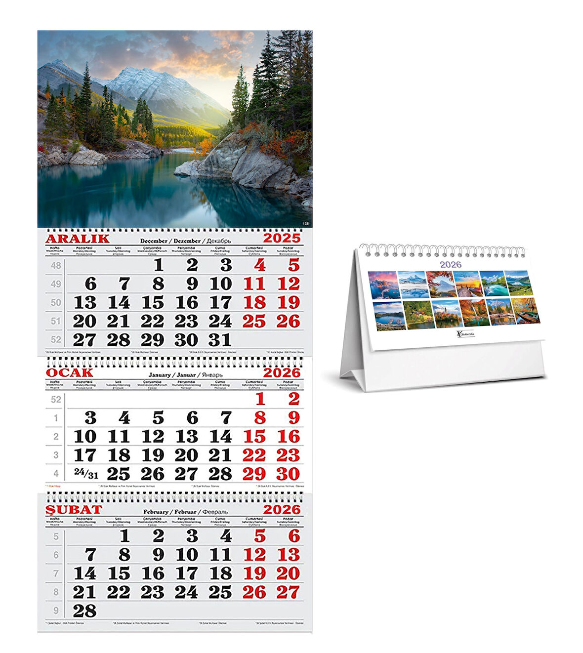 2026 Gemici Takvimi ve Karton Üçgen Masa Takvim-Manzaralar