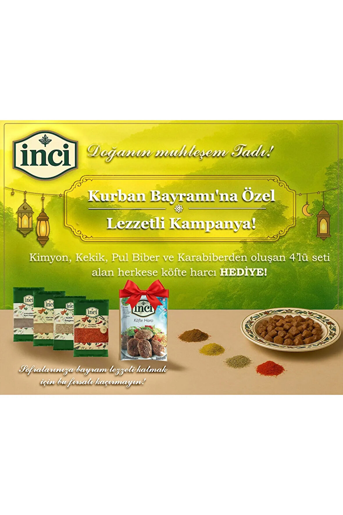 İnci Baharat - Özel 4'lü Set (Kimyon, Kekik, Pul Biber, Karabiber) + Köfte Harcı Hediyeli