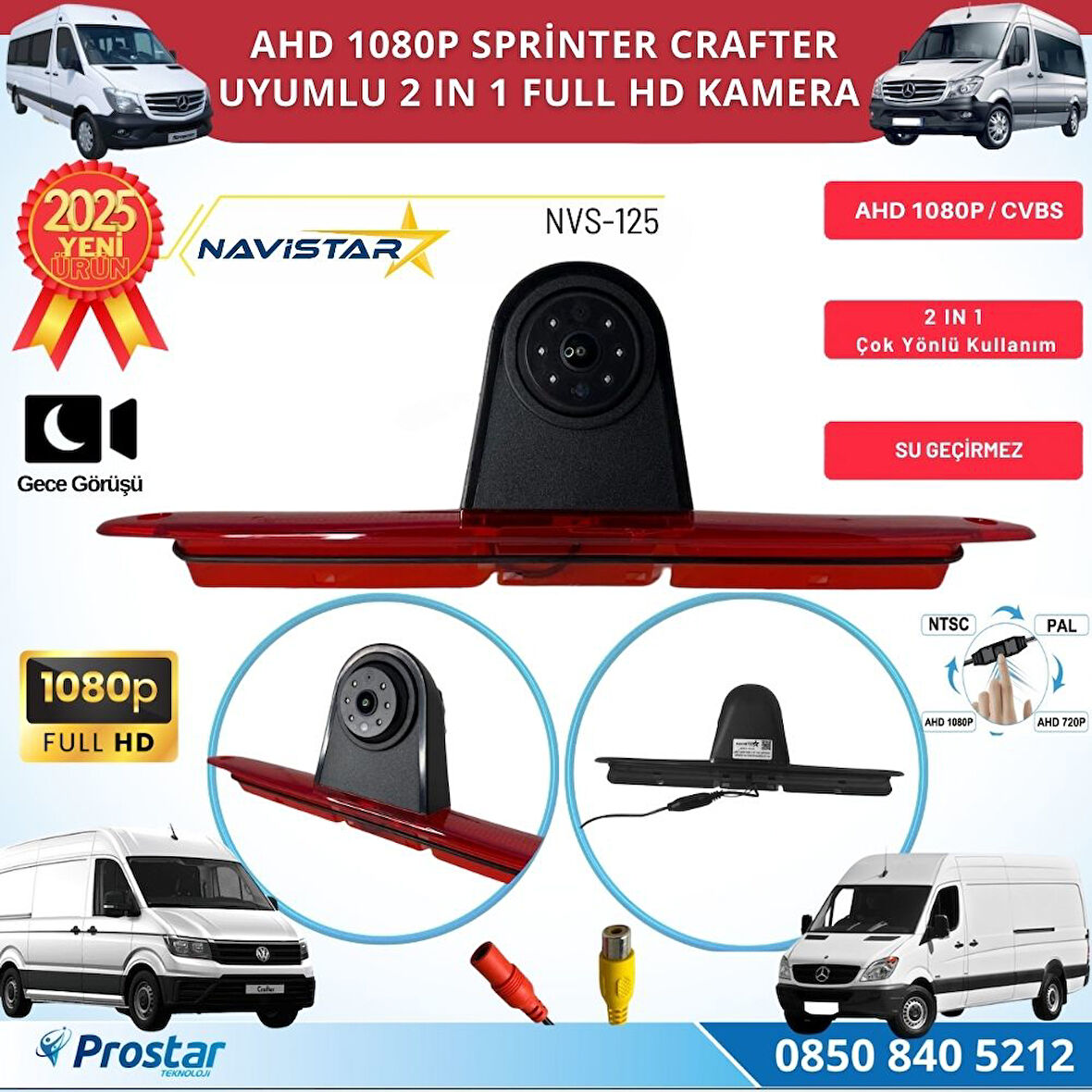 Mercedes Sprinter ve VW Crafter için Profesyonel AHD 1080P Geri görüş Kamerası
