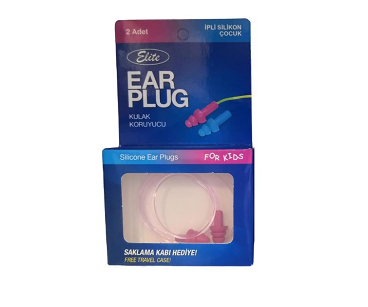 Ear Plug İpli Silikon Çocuk Kulak Koruyucu  pembe