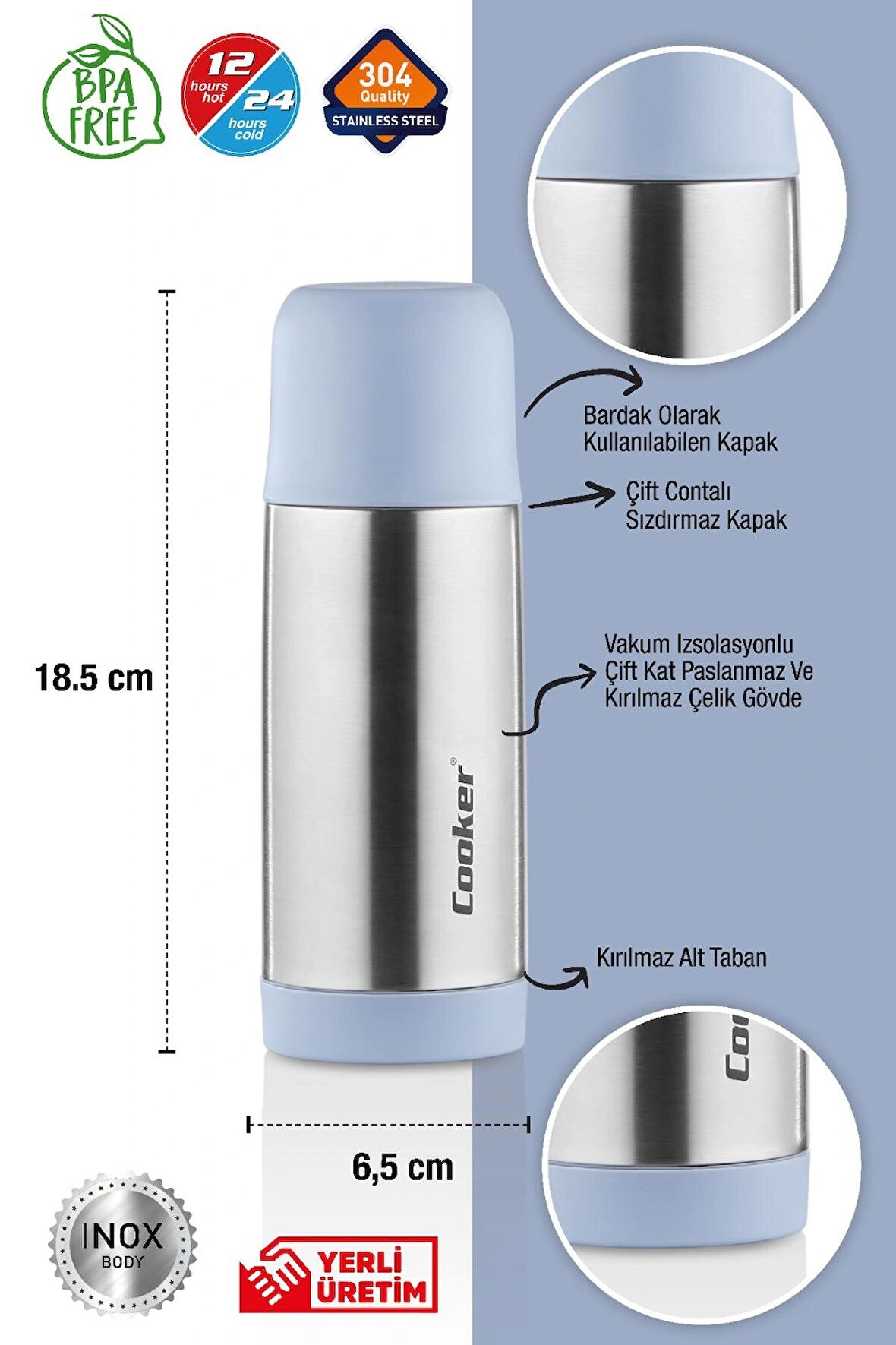 0,30 Ml Çift Kat Paslanmaz Çelik 300 Ml Termos ( Çay Kahve Piknik Kamp Outdoor Ofis Otel Kafe Okul )